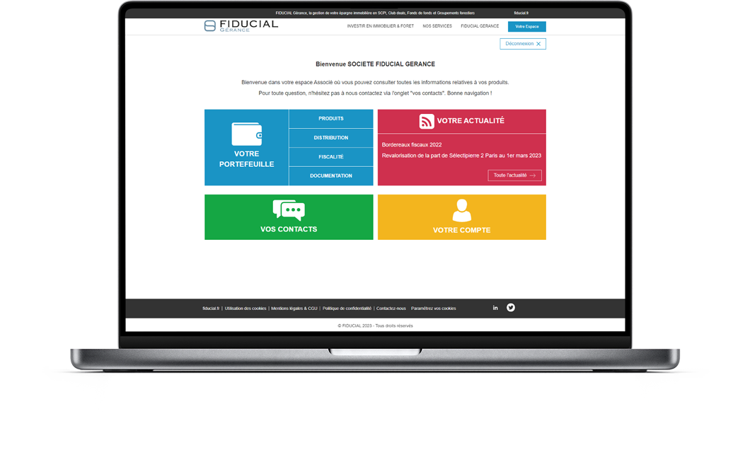 Accès à un espace en ligne à destination des associés et partenaires de FIDUCIAL Gérance