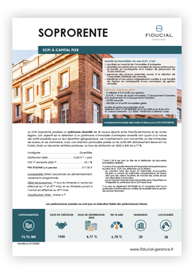Fiche produit Soprorente, SCPI de FIDUCIAL g2RANCE