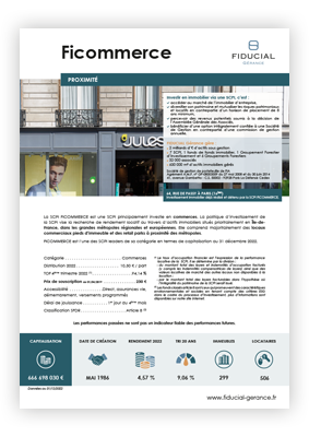 Fiche produit de la SCPI Ficommerce de FIDUCIAL Gérance