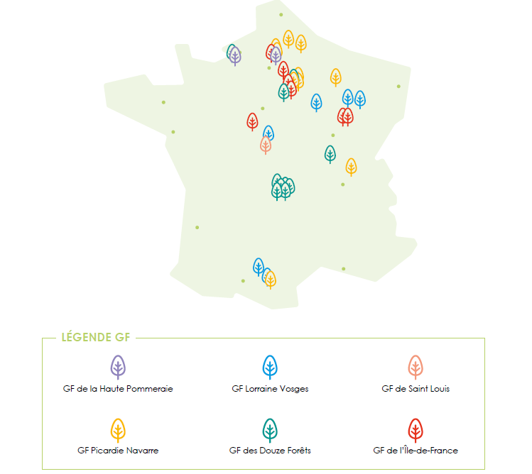 Carte des Groupements Forestiers de FIDUCIAL Gérance